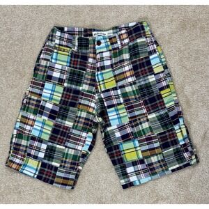 Red Snap Men's Plaid Madras Patchwork Shorts Size 32 Flat Front 5 Pocket - VTG